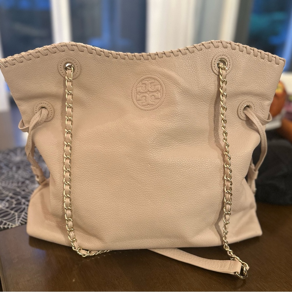 Tory Burch Marion Slouchy Leather Tote with Chain